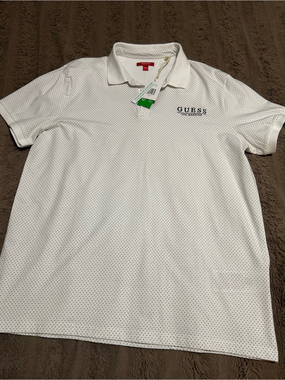 GUESS Men’s White Polo with Micro Dot Print